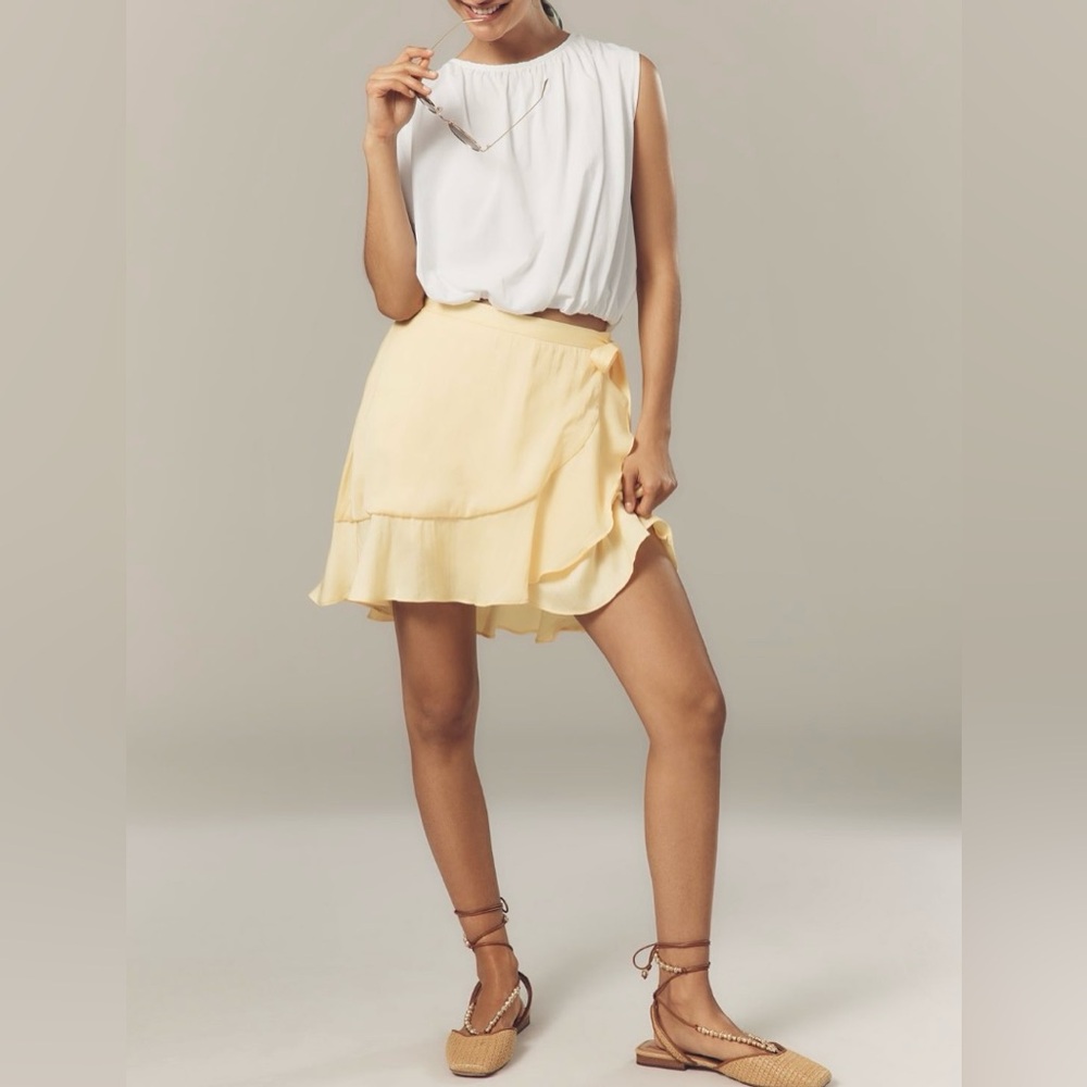 🟠NWT MAEVE by ANTHROPOLOGIE Ruffle Mini Skirt in Sunray Yellow SMALL